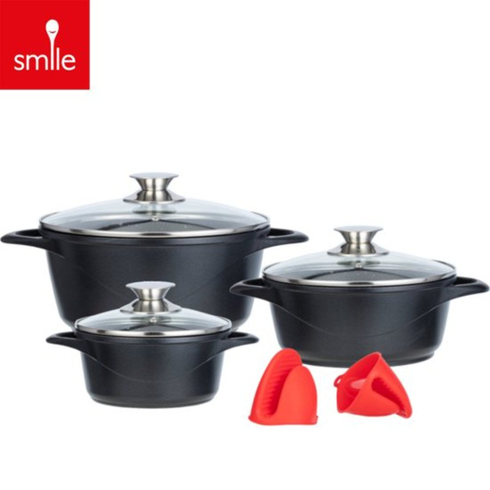 Smile 8-delige Pannenset - Kookpannen met Handgrepen - Inductie - Gietaluminium