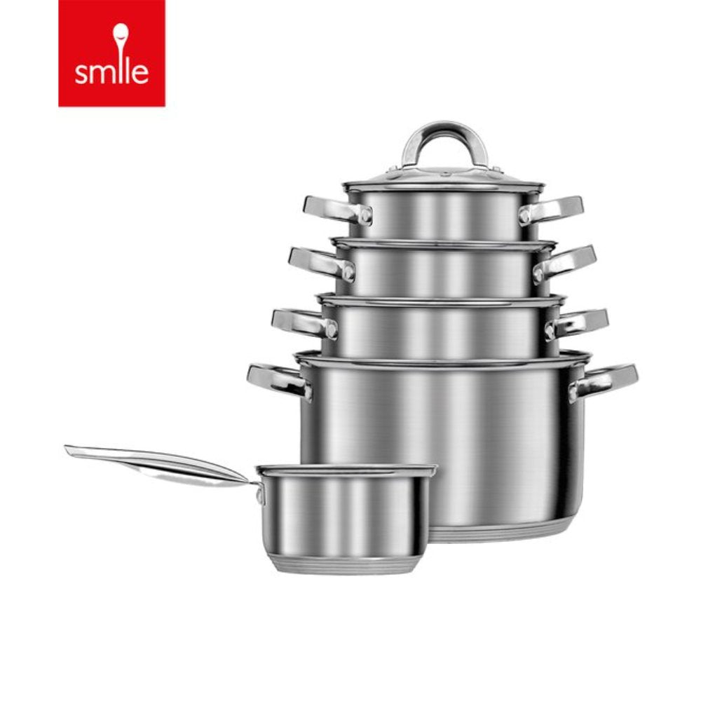 Smile 10-delige Pannenset - Kookpannen en Steelpan - Inductie - RVS