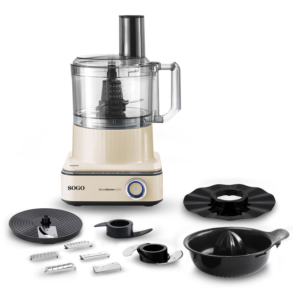SOGO Foodprocessor met Digitale LED Display - 2.3L - 6 Snelheden - Pulse functie - IJscrusher - 1000W - Beige