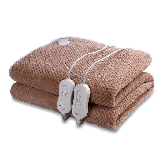 SOGO Elektrische Deken - Warmtedeken - 2 persoons - 160 x 140 cm - 3 Warmtestanden - Bruin