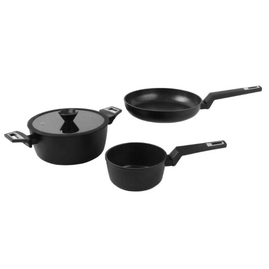SOGO QuanTanium 3-delige Pannenset - Koekenpan met Kookpan en Steelpan - Inductie - Zwart